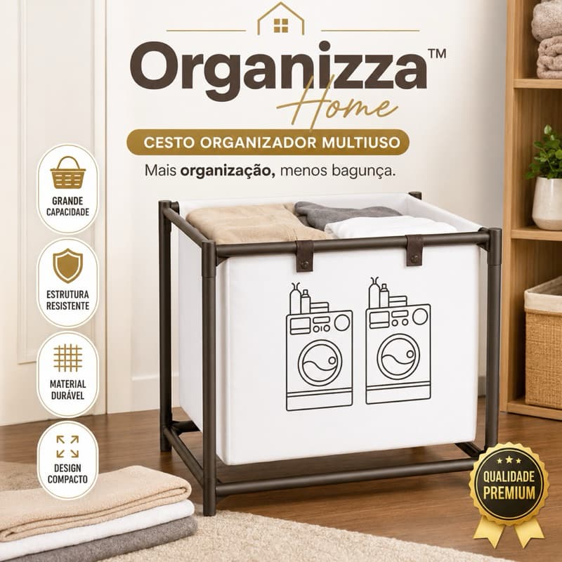 Organizza™ Home Cesto Organizador De Roupas Multiuso Grande Dobrável Com Estrutura Reforçada Para Lavanderia Pratico e u