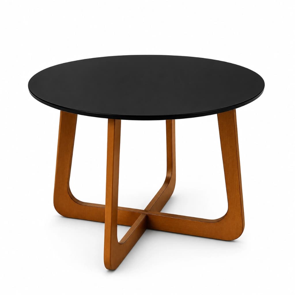 Mesa Redonda De Centro MDF - Decoração Sala MDF Com Pés de Madeira