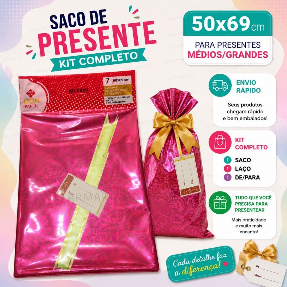 SACO/EMBALAGEM KIT FÁCIL PARA PRESENTE  50CM X 69CM