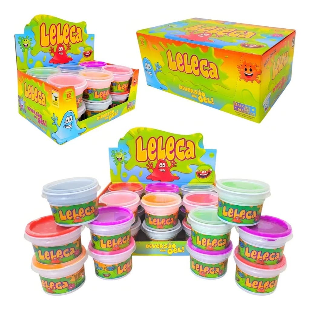 Caixa 12 unidades Leleca Massinha Puxa Divertida Slime Combo Lembrancinha