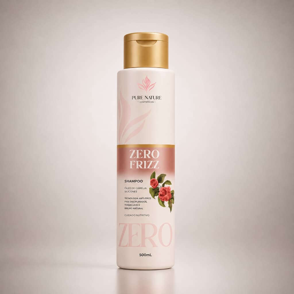 Shampoo Óleo de Camélia Pure Nature 500ml Zero Frizz Cabelo Macio e Brilhante