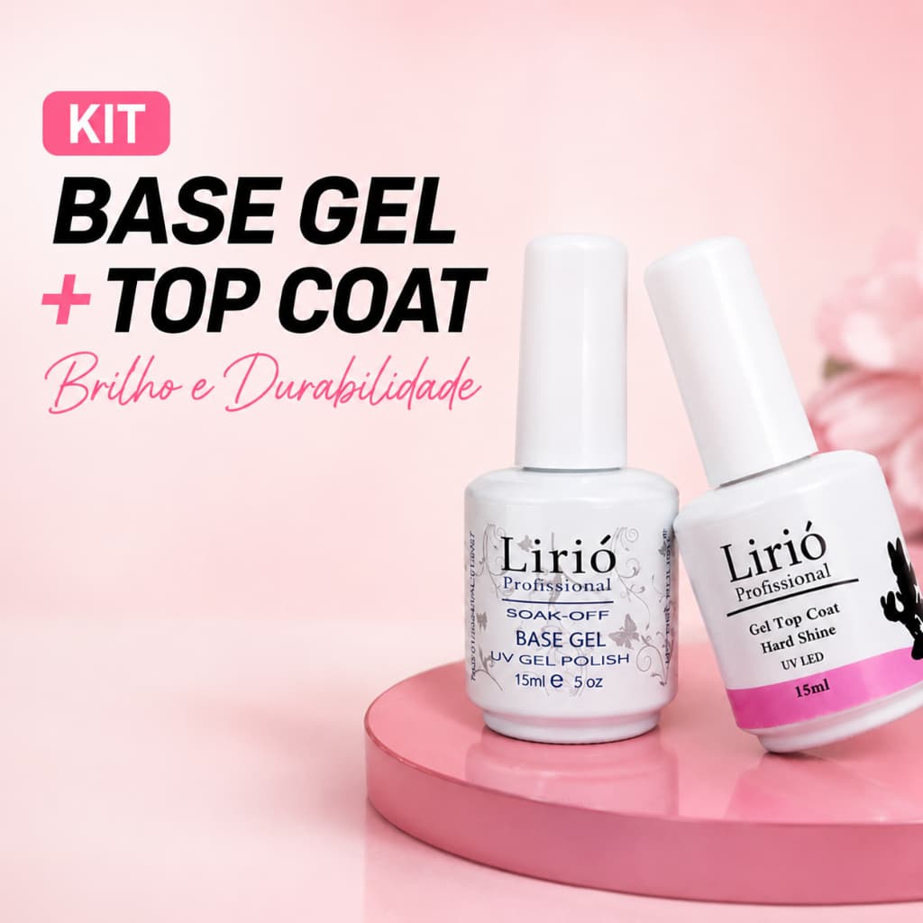 Kit Base Gel e Top Coat Lirió Profissional 15ml UV LED Brilho de Salão