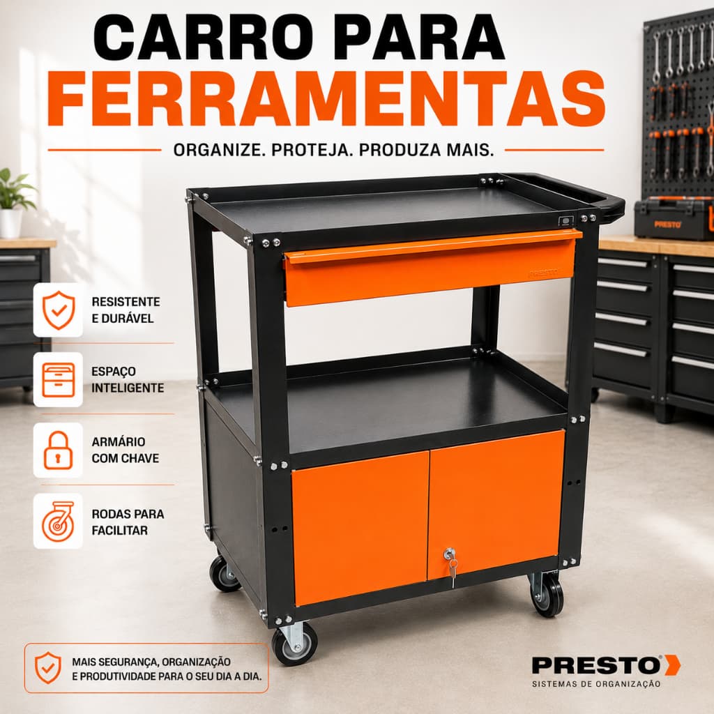 Carrinho Metal Ferramenta Carrinho Auxiliar C/ Gaveta Carrinho de Ferramentas Oficina Presto A