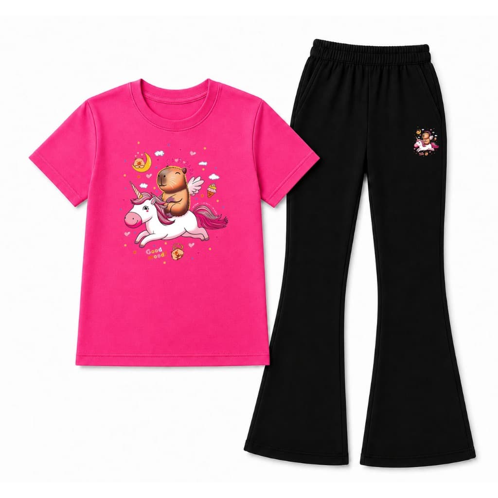 Conjunto Camiseta Algodão e Calça Moletom Quentinho Unicornio Meninas
