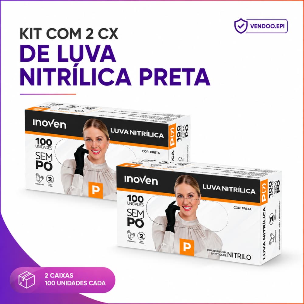 Kit 200 Luva Nitrilica Preta Descartavel Sem Po Resistente 100 Unidades