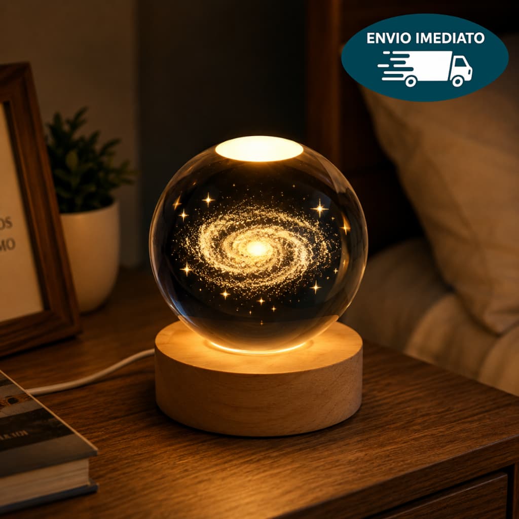 Luminária Bola de Cristal de Mesa 3D LED Lua Galáxia Sistema Solar Decorativa para Quarto Sala Escritorio