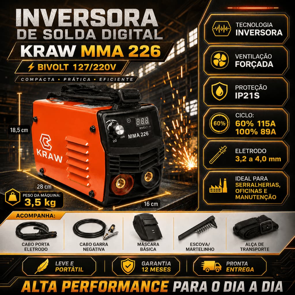 Maquina De Solda Inversora MMA-226 Bivolt Digital USK