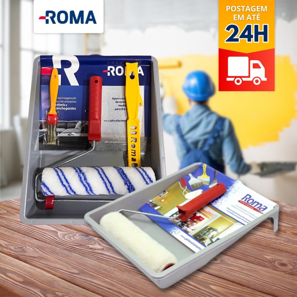 Jogo de Pintura Kit 3 a 5 Peças Rolo - Bandeja - Misturador de Tinta - Bandeja Roma