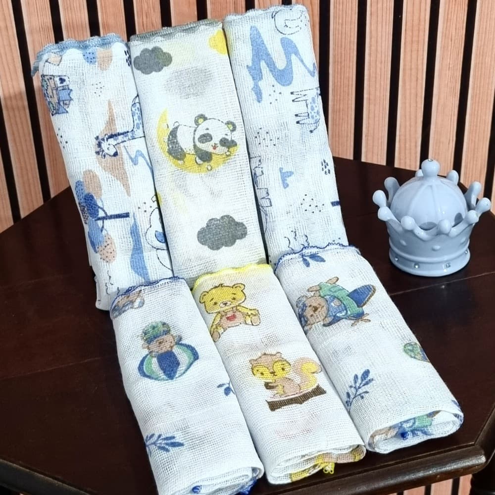 Kit 6 Fralda de Boca Bebe Paninho de Boca Estampada Fraldinha Dupla Camada 100% Algodao Enxoval