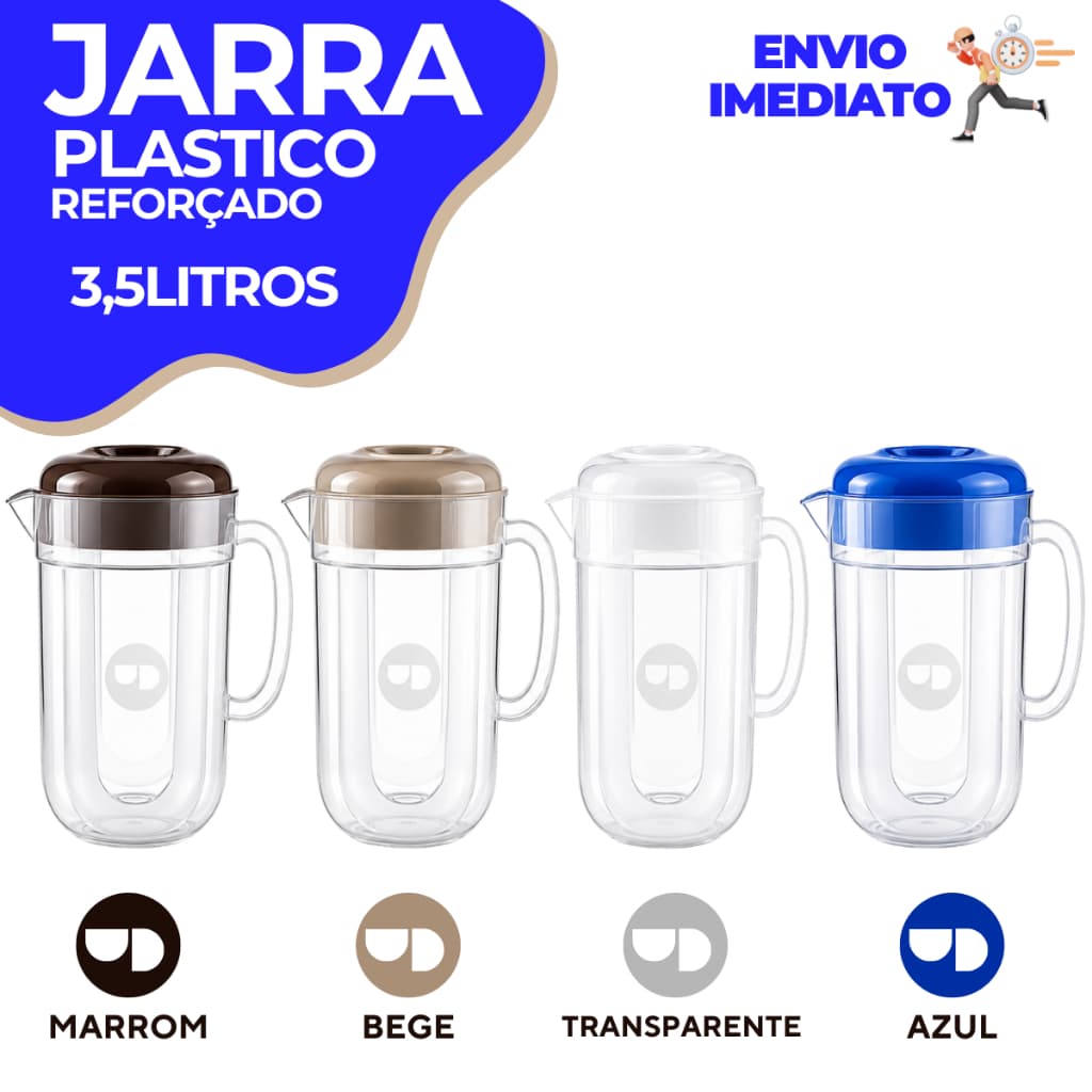 Jarra de Suco Grande de Plástico 3,5 Litros com Tampa Colorida para Suco Água e Refrescos - Resistente