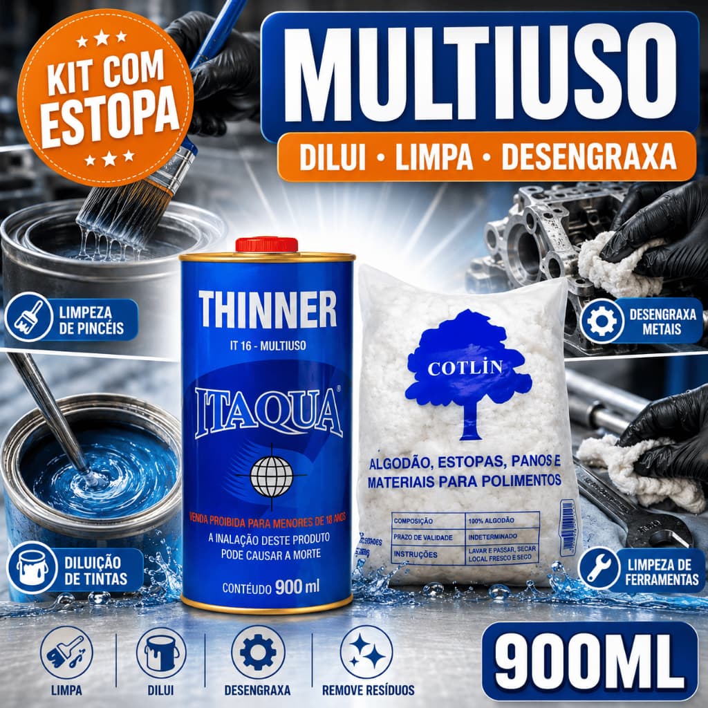 Thinner Itaqua IT-16 900ml Multiuso Diluente de Tinta Solvente Limpeza com Estopa