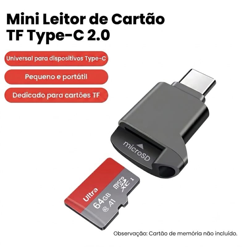 Mini Leitor de Cartão Micro SD USB-C OTG para Android e Notebook | Alta Velocidade