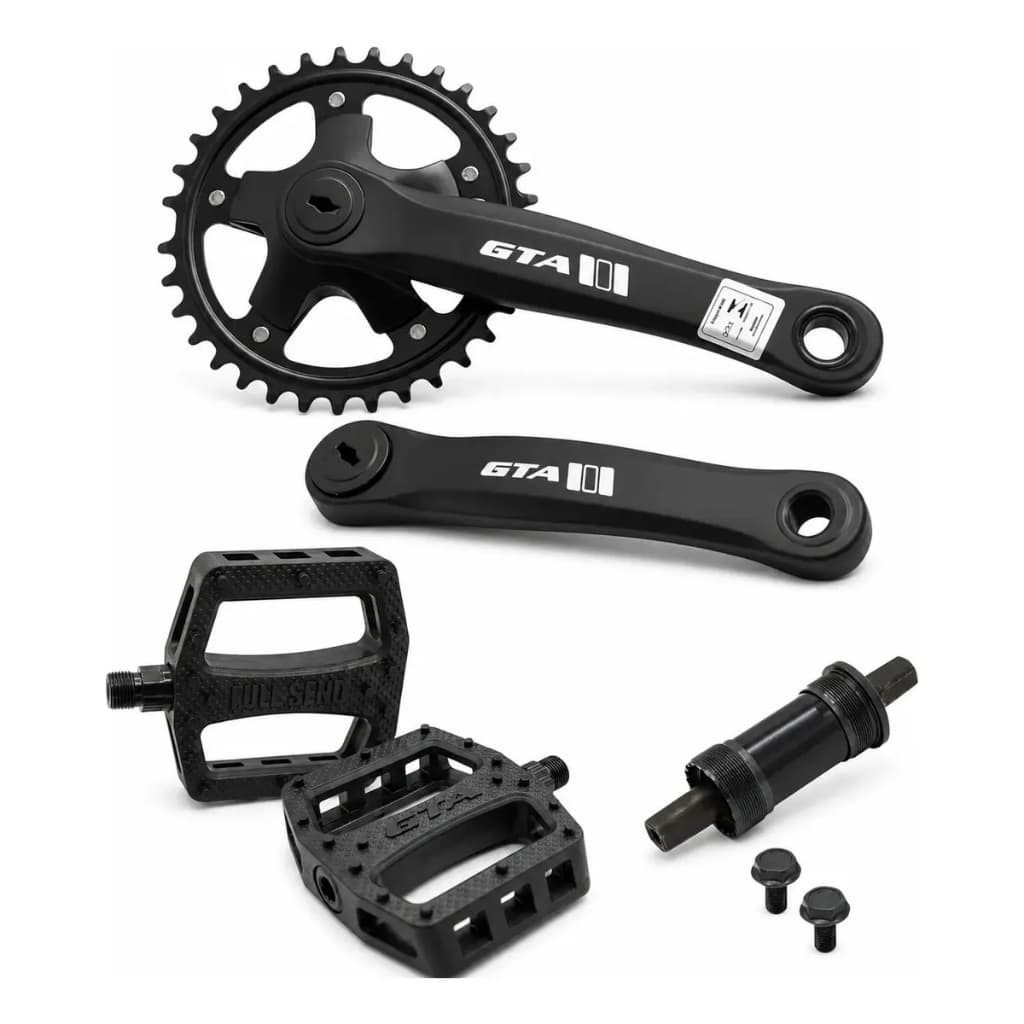Pedivela Single 170mm 34d GTA Aço+ Pedal Bike 9/16 Nylon + Movimento Central 34.7mm Preta 122,5mm Paco Bicicleta