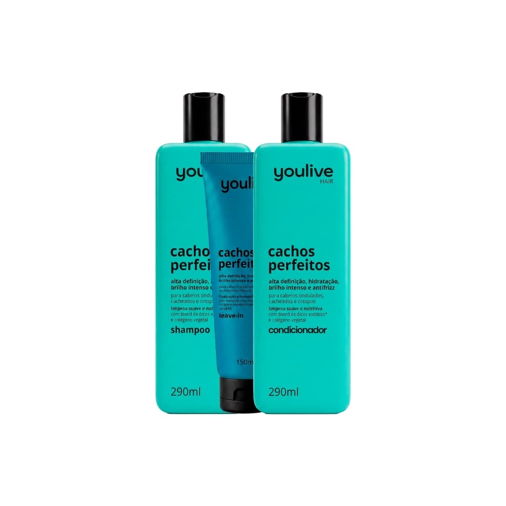 Kit Cachos Perfeitos Youlive Hair – Shampoo + Condicionador + Leave-in