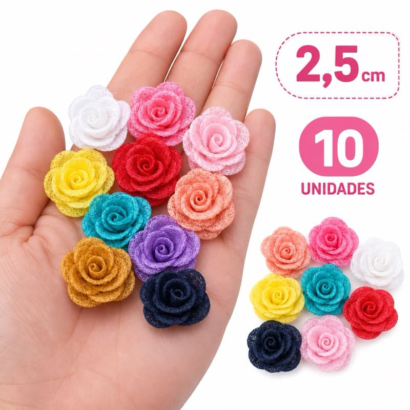 10 Apliques - Flor de Poliéster 2,5cm