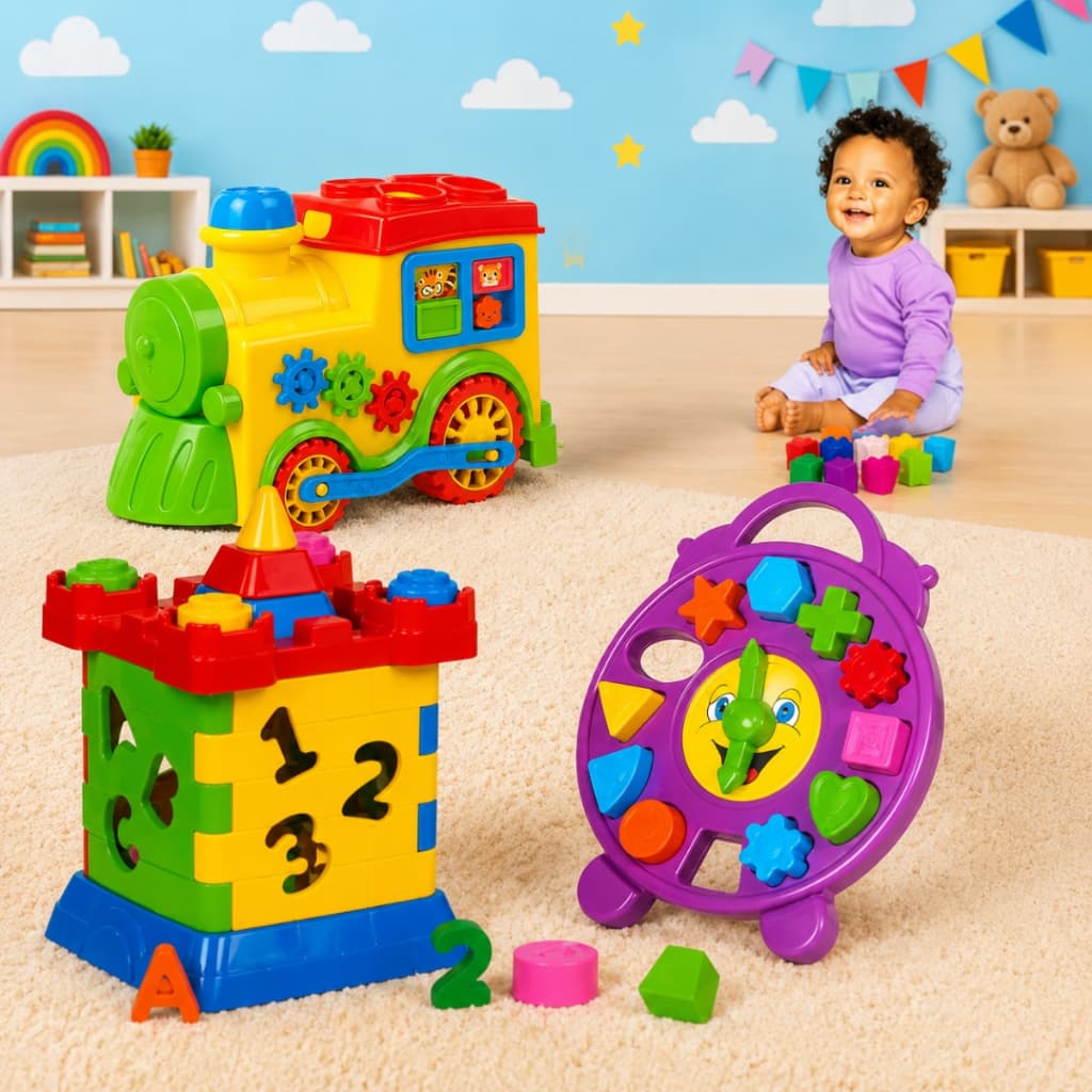 Kit Brinquedo Educativo Didático Infantil Castelinho Números e Formas  Trenzinho  Relógio Com Formas