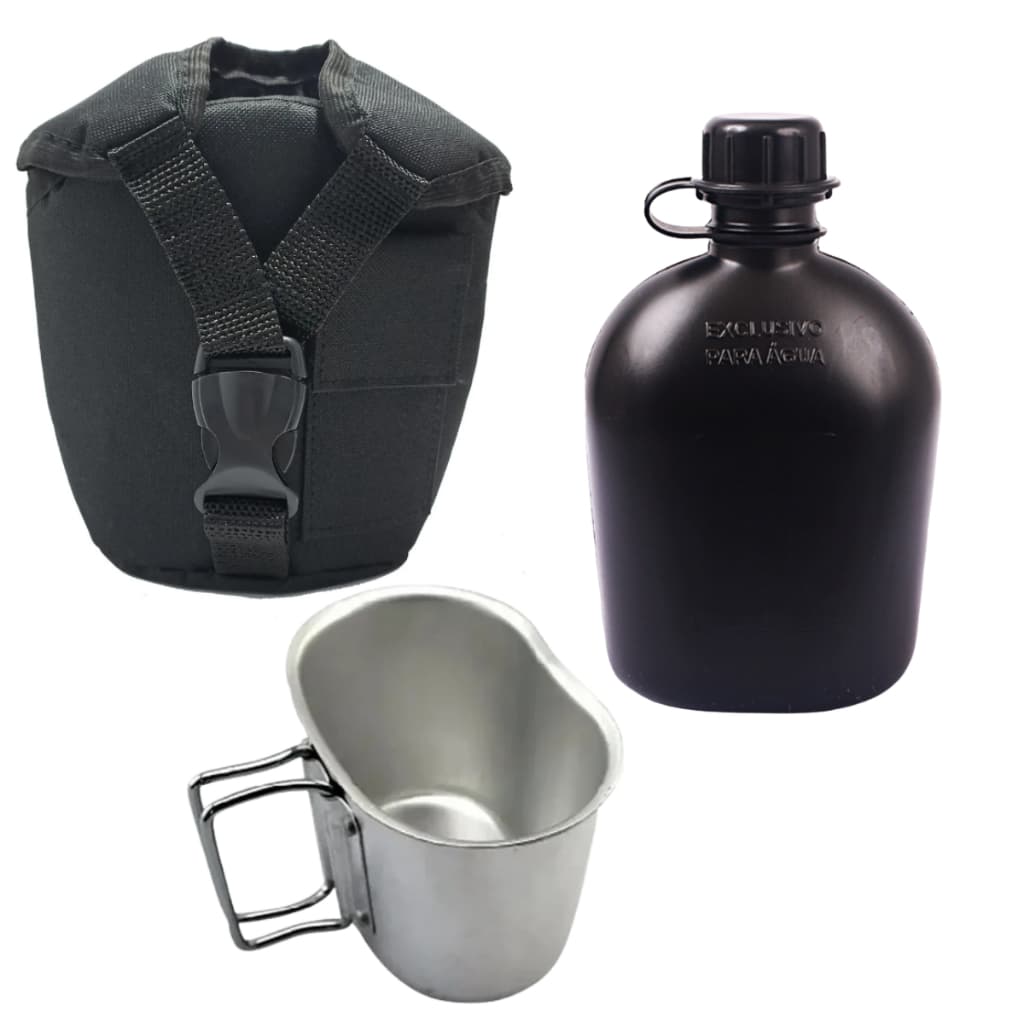 Kit Cantil + Porta Cantil + Caneco De Aluminio Cor preto