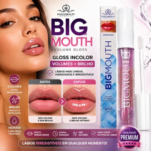 GLOSS LABIAL BIG MOUTH PHALLEBEAUTY INCOLOR EFEITO VOLUME E HIDRATAÇÃO INCOLOR