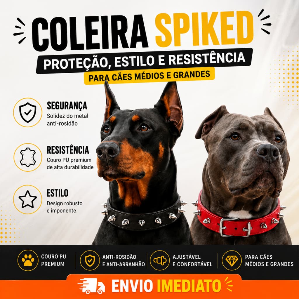 Coleira Spiked para Cães Médios e Grandes com Rebites em Metal Couro PU Resistente Ajustável Anti Mordida Estilo Pitbull