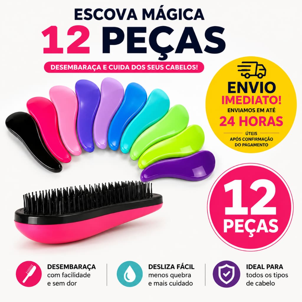 Kit Revenda c/12 Unidades Escova Mágica Desembaraçadora Cabelos e Banhos atacado renda extra