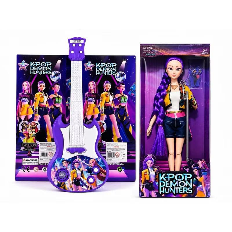 Brinquedo  K pop  Guitarra musical com Led lançamento guitarra +  boneca Rumi kpop envio agora