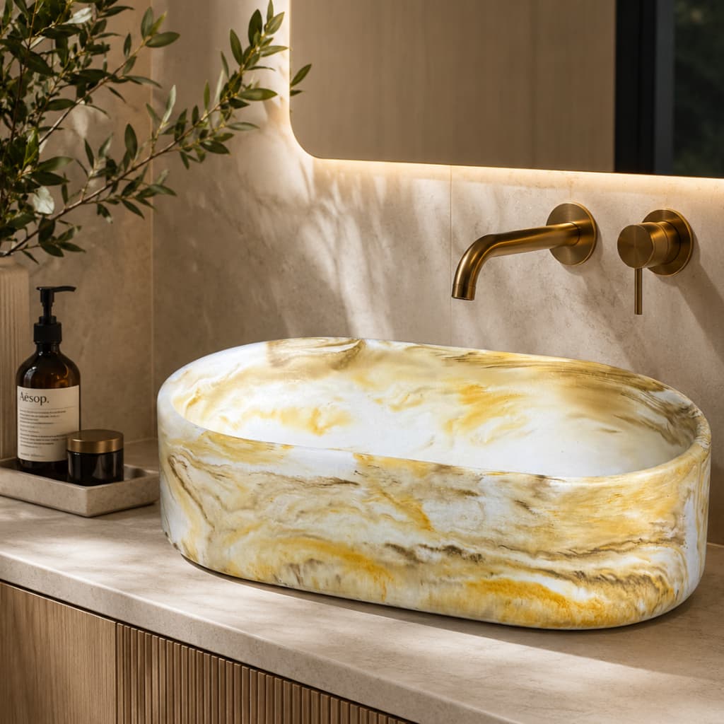 Cuba Oval Marrom com Dourado – O Toque de Requinte que Transforma seu Banheiro