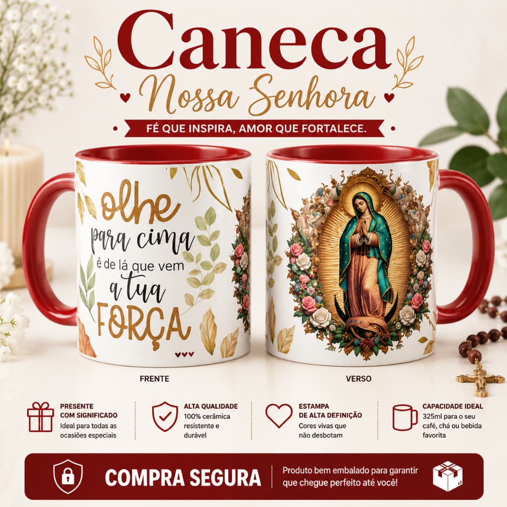 Caneca Nossa Senhora Presente Religioso Católica Devoção Fé Café Chá Personalizada decoração igreja