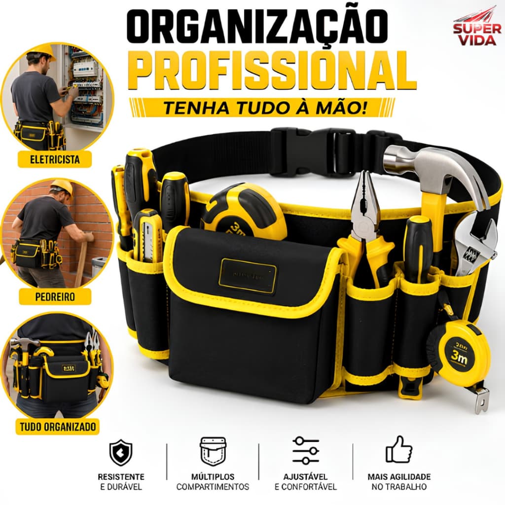 Bolsa de Cinto Ajustável Multibolsos 52X13CM Leve Luatek Tecido Oxford para Reparos e Montagens
