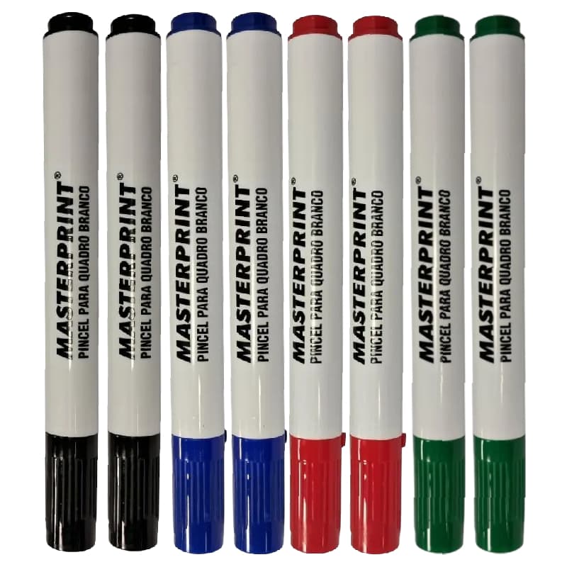 KIT C/ 8 MARCADORES PARA QUADRO BRANCO MODELO SLIM PONTA REDONDA MP617 MASTERPRINT VERDE | VERMELHO | AZUL | PRETO