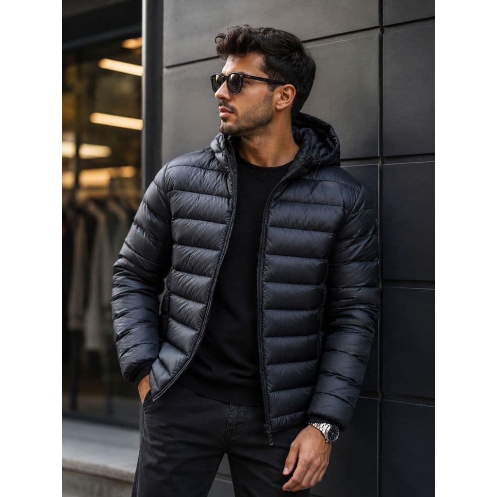Jaqueta Gominho Masculina Casaco Preto e azul Básico Bobojaco com Capuz