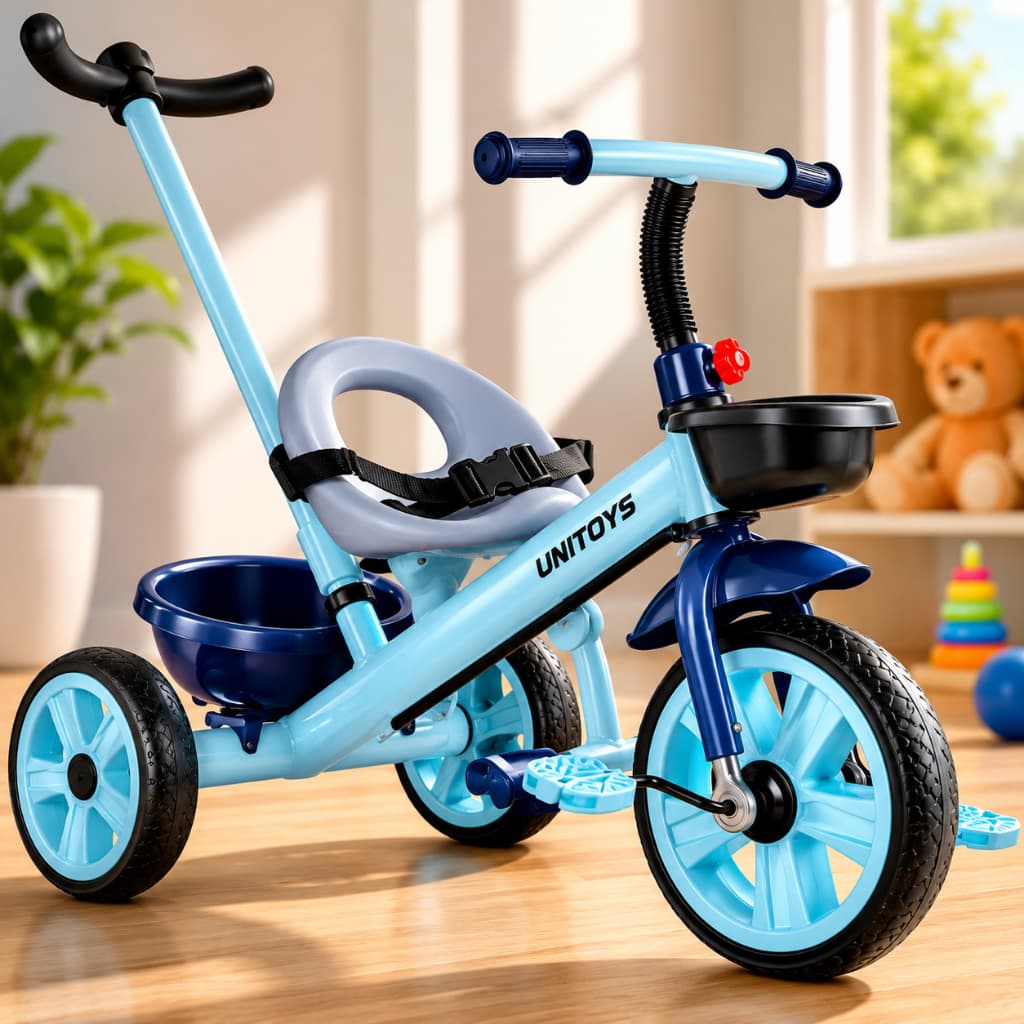 Triciclo Infantil Azul com Empurrador e Pedal Diversão e Desenvolvimento Infantil