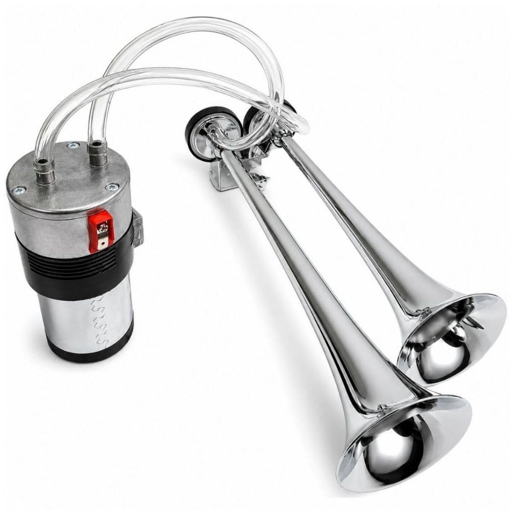 Buzina Ar 12V Marítima 2 Cornetas Cromada Compressor Caminhão Carro