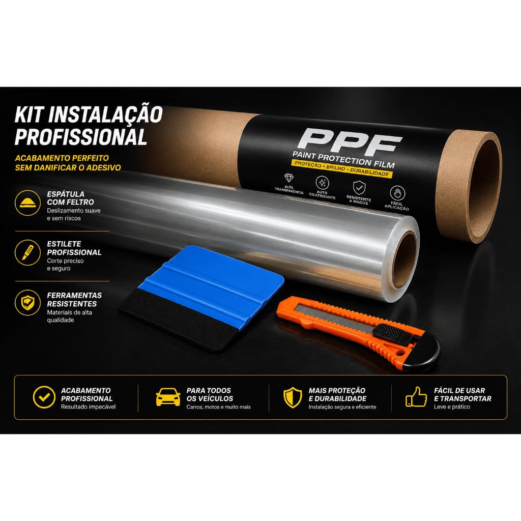 Kit PPF Transparente Alltak 150 Micras Blindagem Contra Riscos + Espátula Feltro e Estilete Profissional