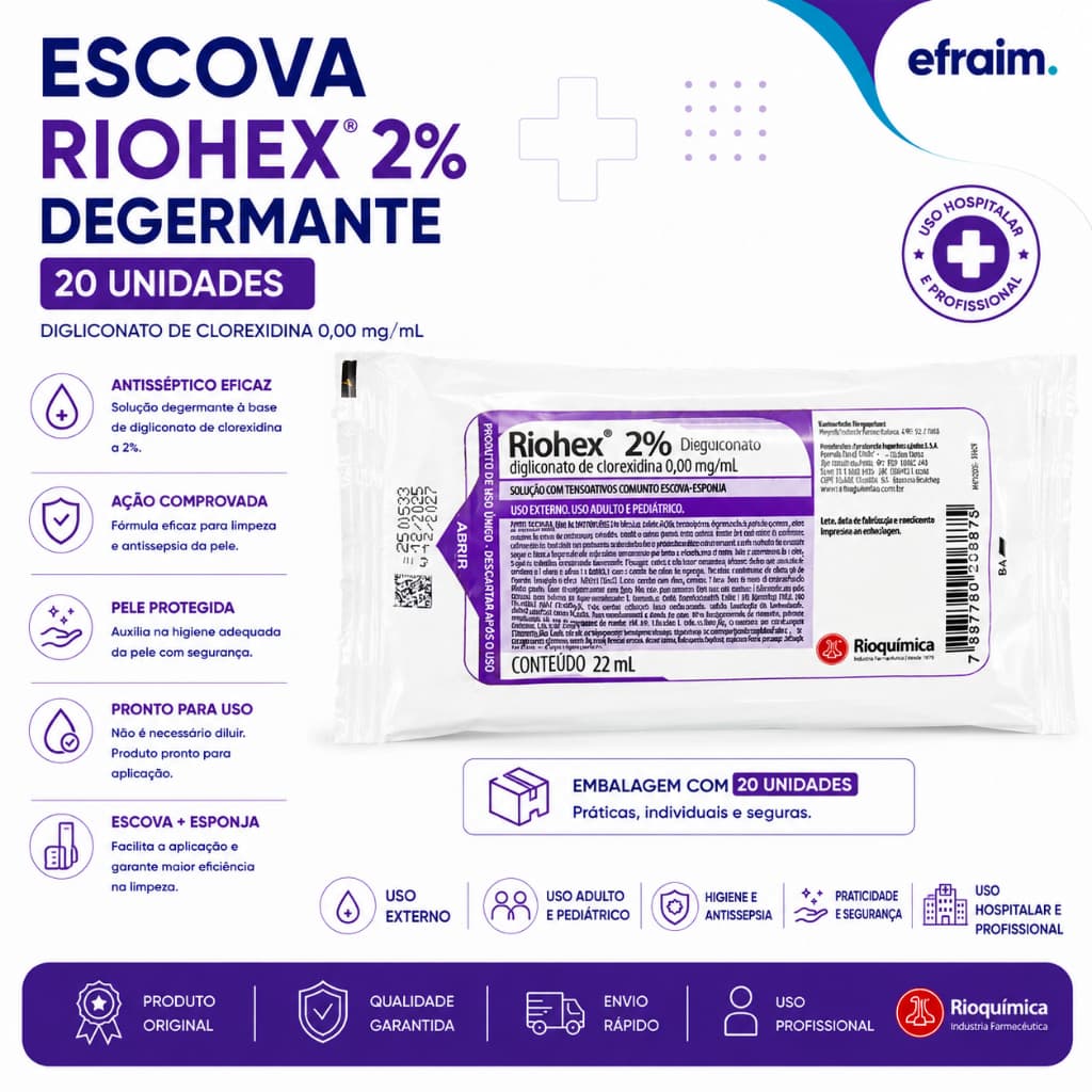 20 Unidades Clorexidina Escova Degermante 2% Assepsia Riohex Rioquimica