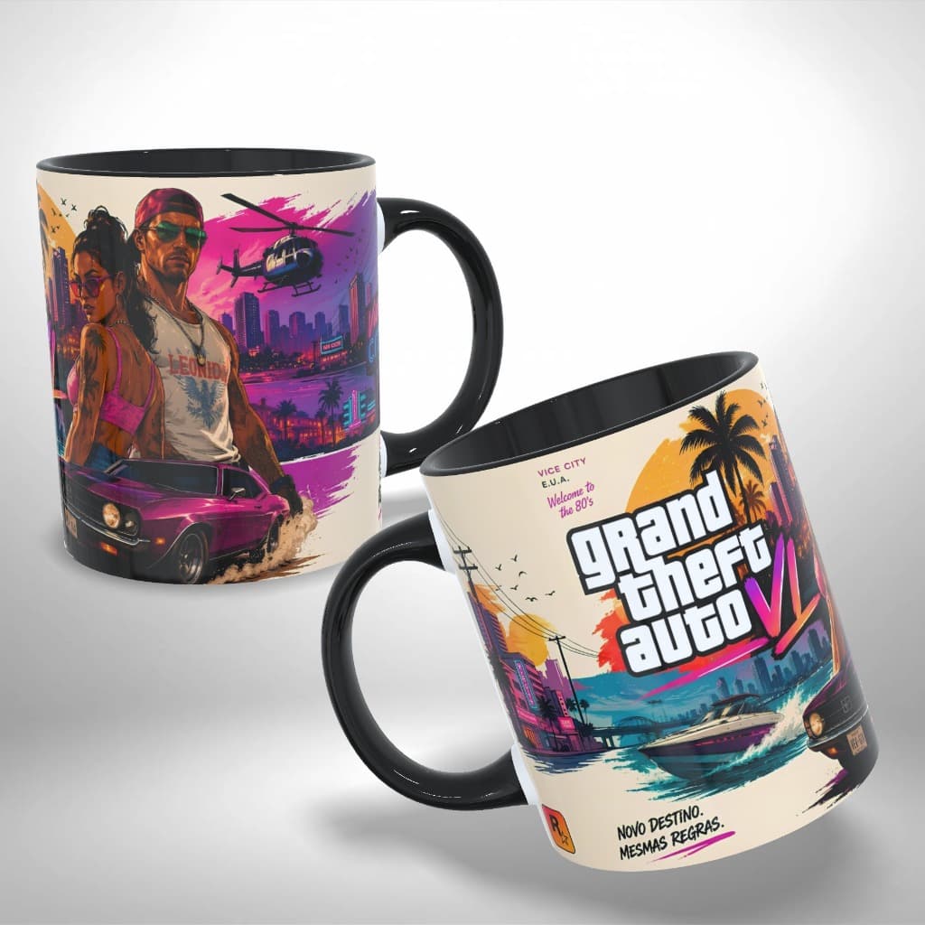 Caneca Personalizada GTA 6 Sunset Style Gamer Presente Criativo