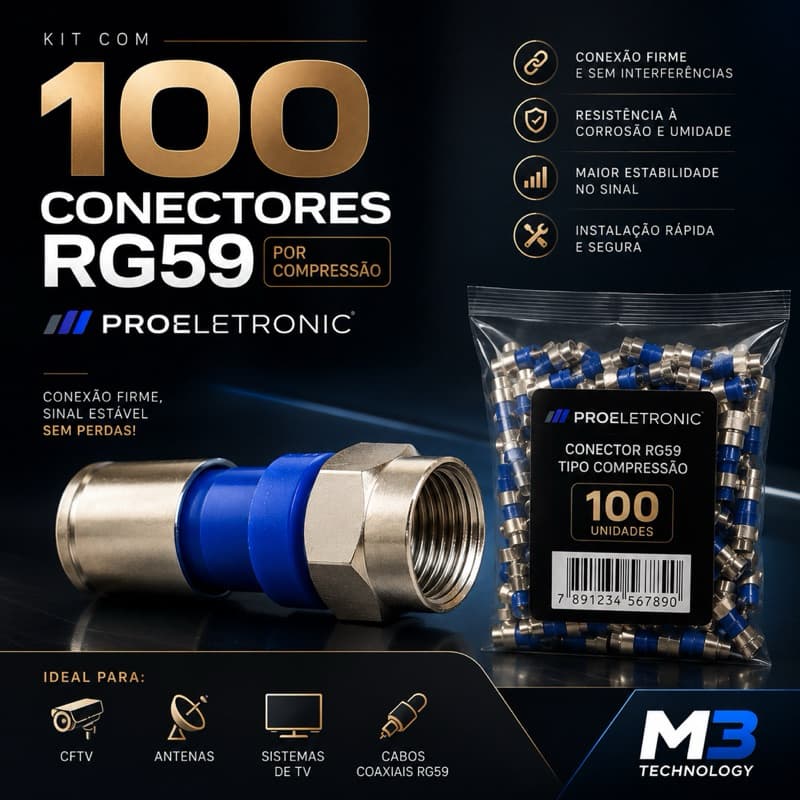 Kit 100 Conectores Para Cabo Coaxial Rg59 Compressão