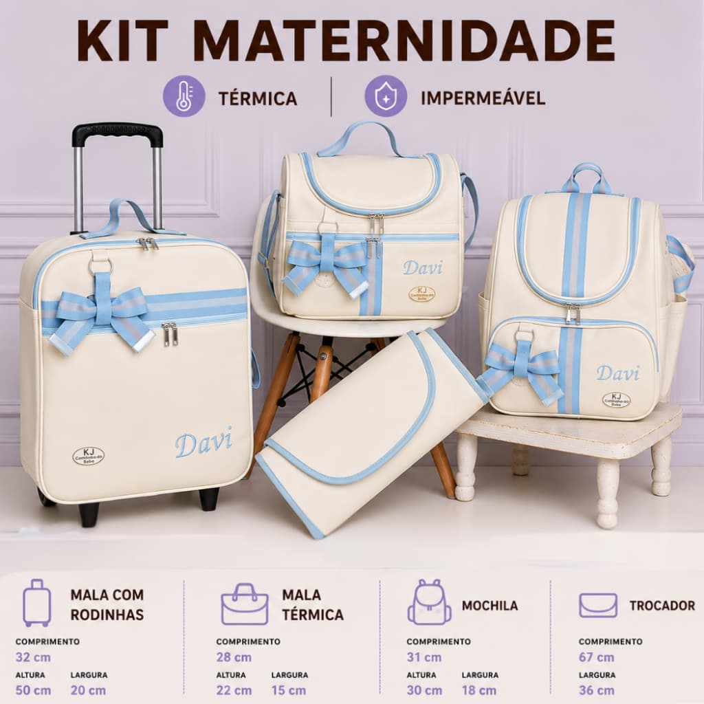Kit bolsa maternidade Personalizado 4 peças com mala de rodinha para menino/ menina