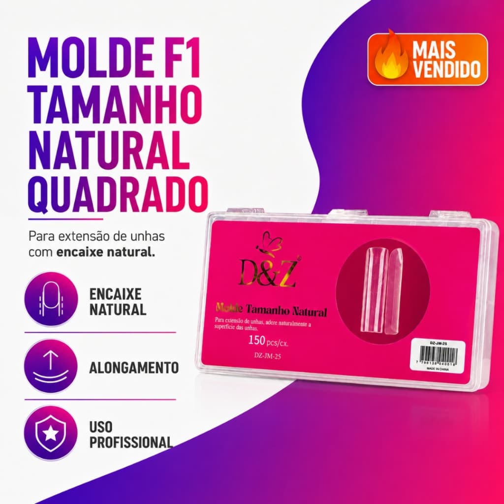 Molde F1 Unha Gel D&Z 150 Unidades Profissional Polygel Acrílico Ultrafino Quadrado