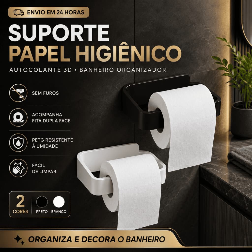 Porta Papel Higiênico Autoadesivo – Não Precisa Furar a Parede Banheiro Organizador