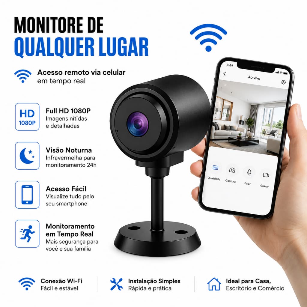 Mini Câmera Espiã Visão Noturna Wifi Câmera Hd 1080p Escondida Vigilância