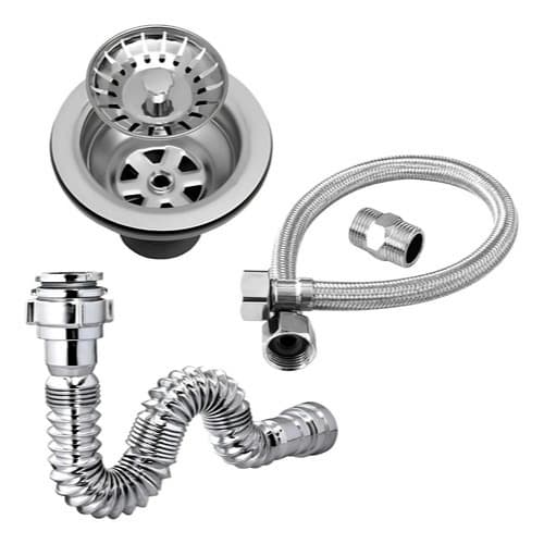 Kit Cozinha Cromado Completo Sifão Flexível Universal + Válvula Pia 3 1/2 + Engate Flexível 60 cm