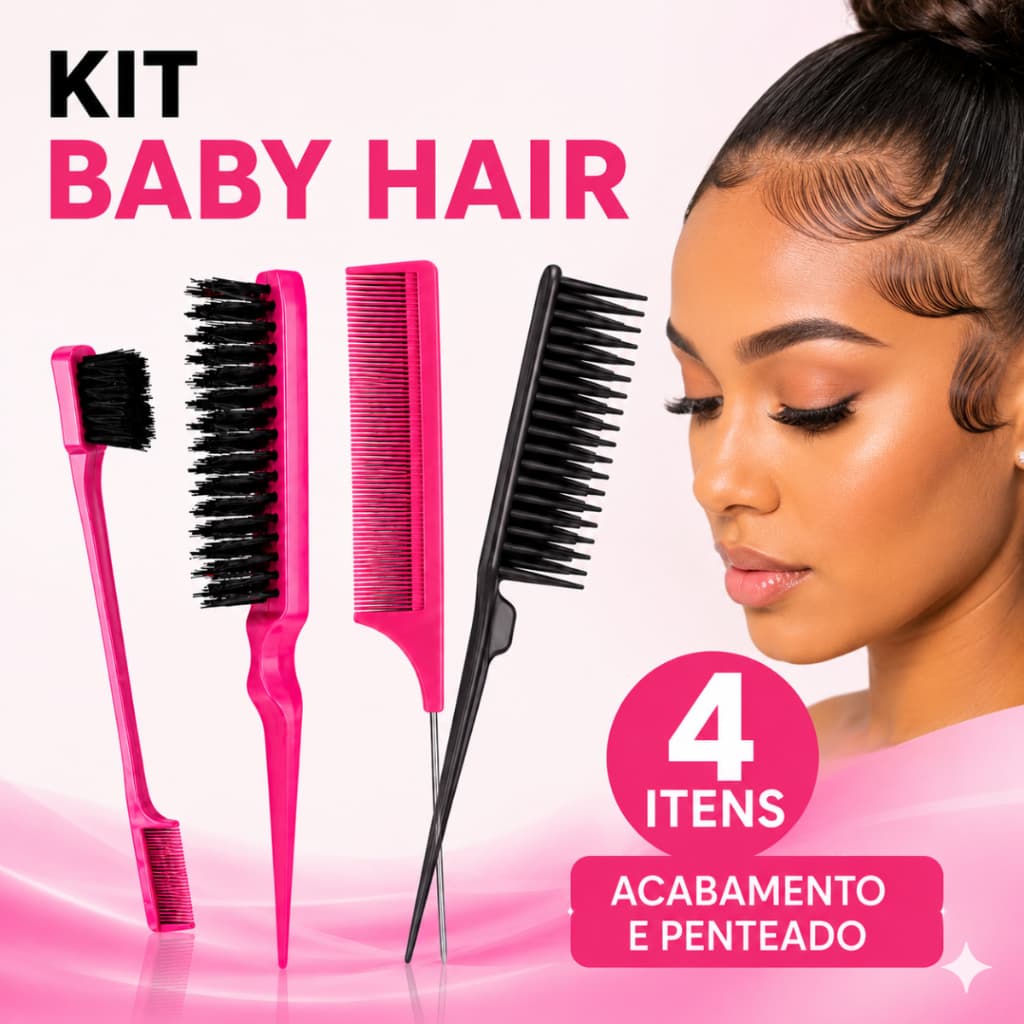 Kit Pente 3 Fileiras Escova Escovinha Baby Hair Acabamento