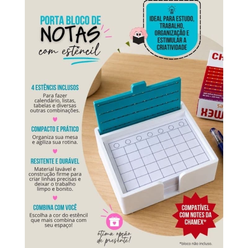 Porta Bloco com Estêncil - Compatível com Notes da Chamex, organizar o trabalho e estudos