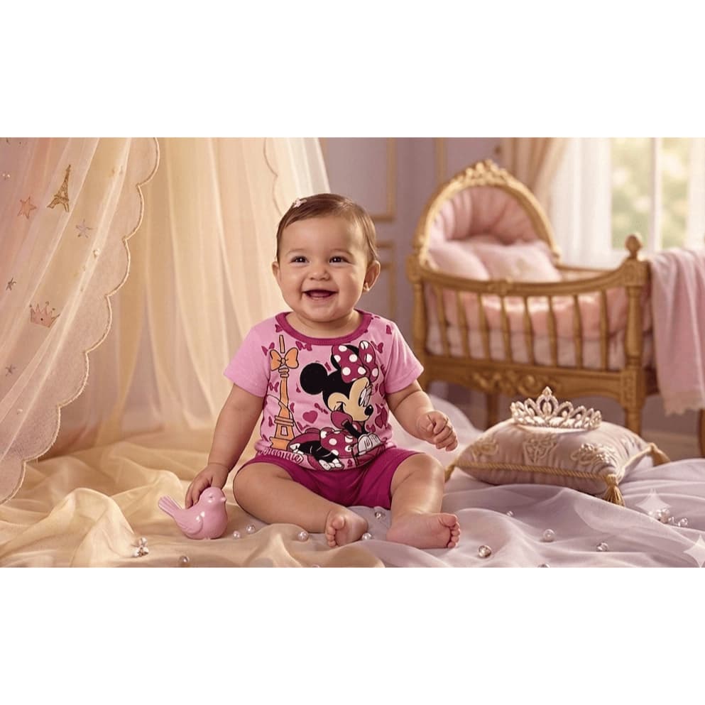 Conjunto Minnie Bebê Menina 3 a 9 Meses  Camiseta e Calça Algodão Confortável e Fofo Com Estampa