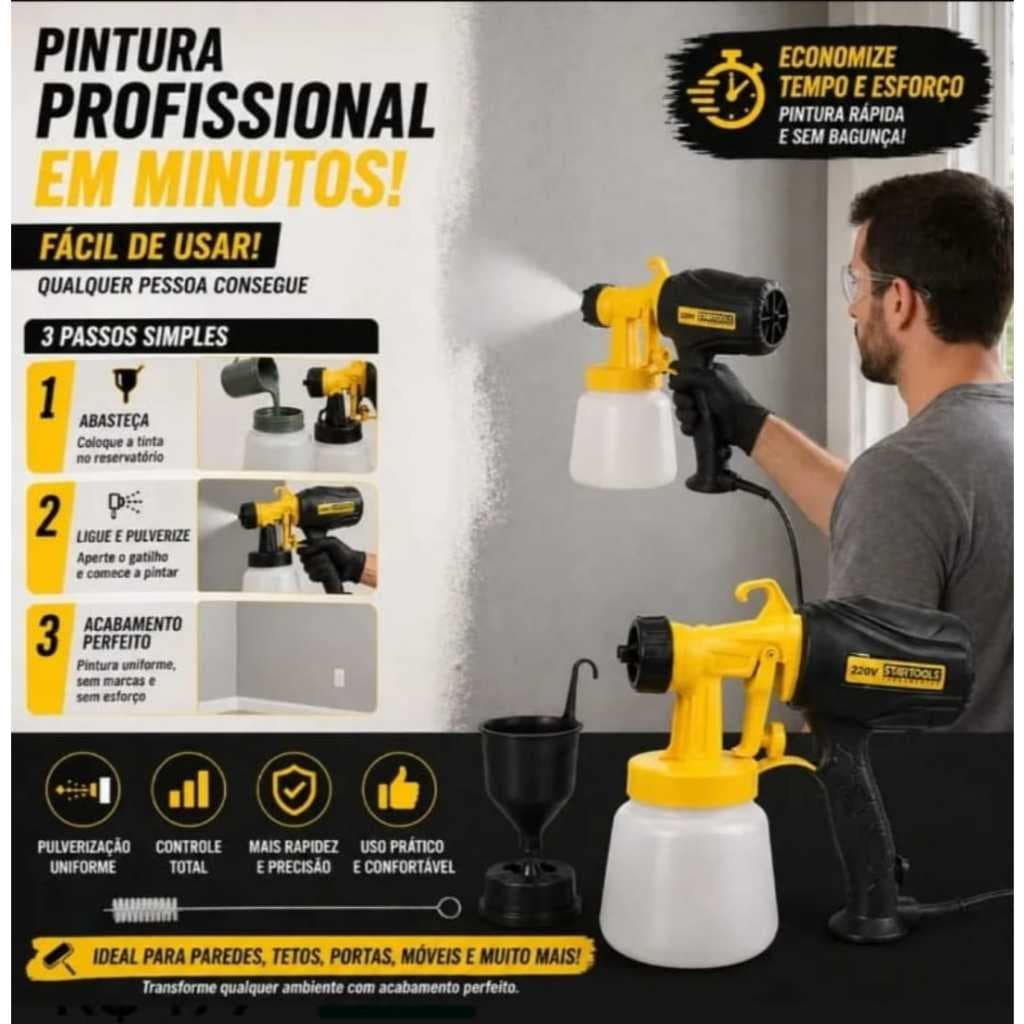 Pistola de Pintura Elétrica Pulverizadora Com Compressor 420W 127V