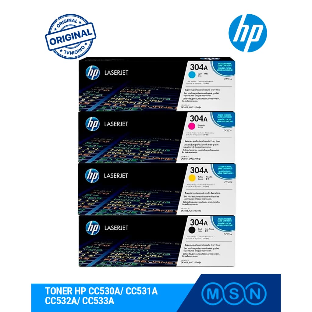 Kit Toner HP CC530A CC531A CC532A CC533A Original CMYK Color LaserJet CP2025 CM2320