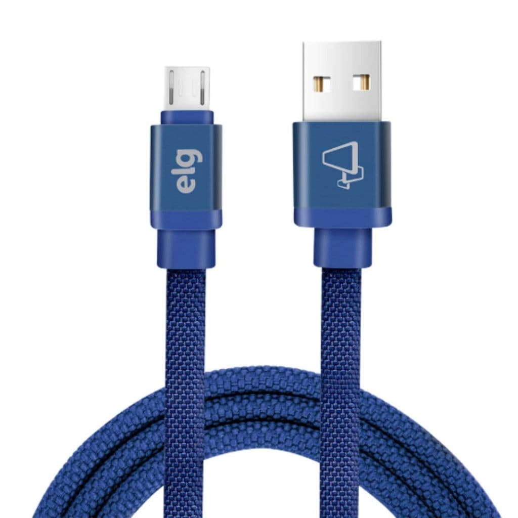 Cabo Micro USB ELG 1 Metro Azul 2.4A 12W Carregamento Rápido Flat Reforçado Original