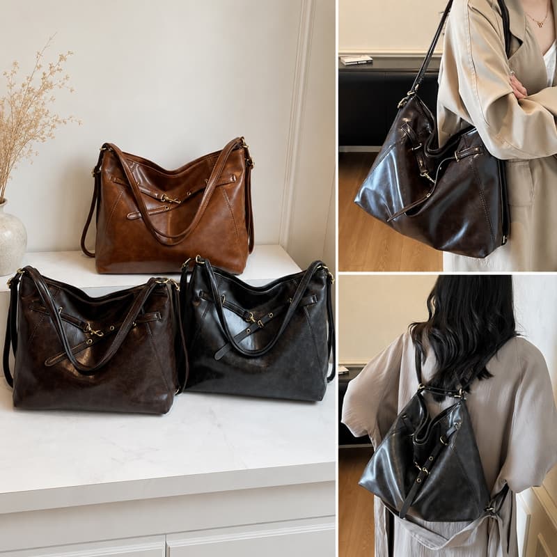 Bolsa Grande De Ombro e Transversal Feminina De Couro PU