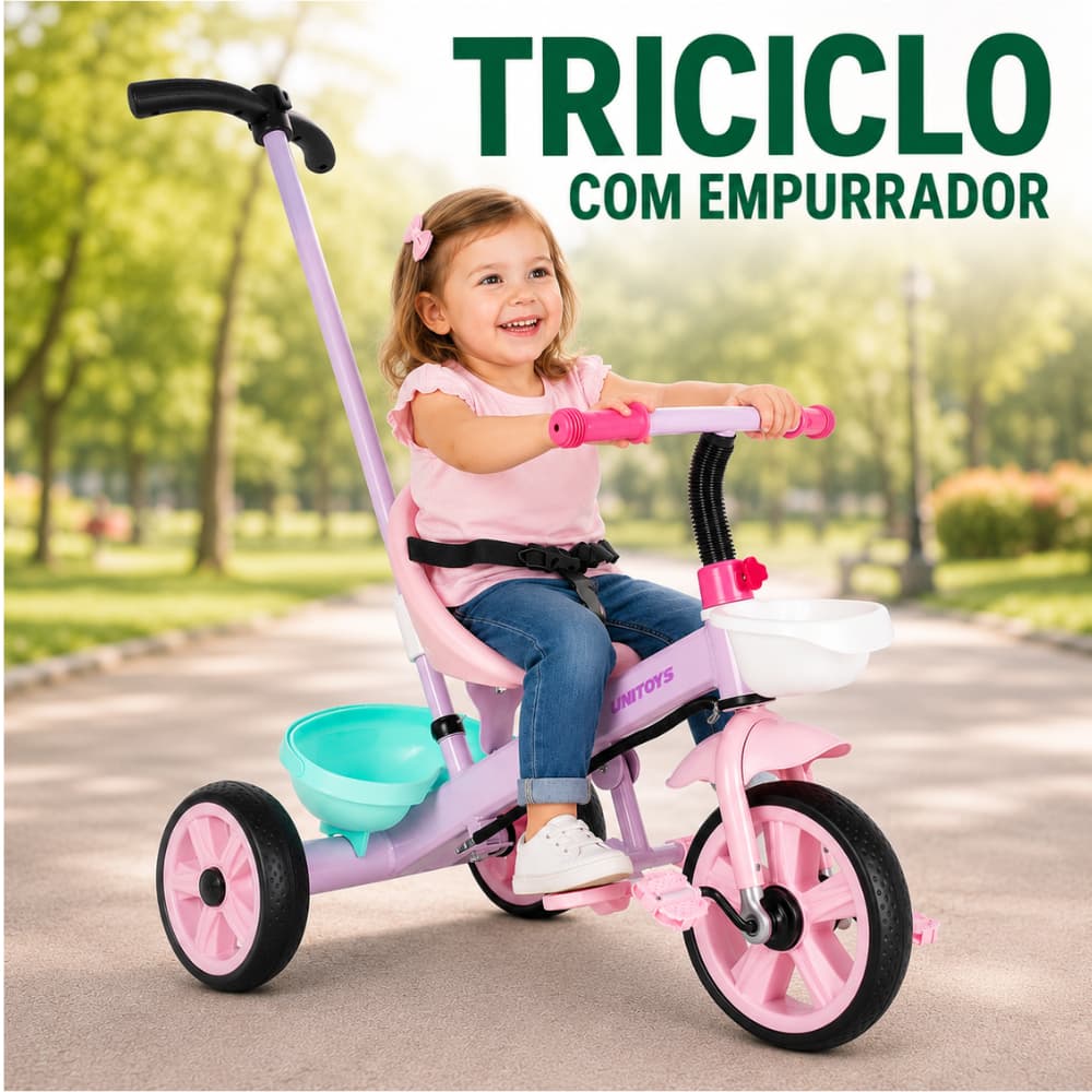 Triciclo Motoca Brinquedo Infantil Cesta de Objetos Empurrador Para Pais Presente Crianças