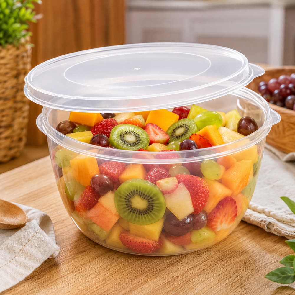 Jogo 5 Vasilhas Redondas 2,8 Litros Plástico Com Tampa Ideal Para Organizar E Conservar Alimentos